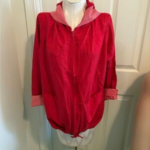 Horchow Red Oversized Collar Hoodie size Small 100% silk women’s